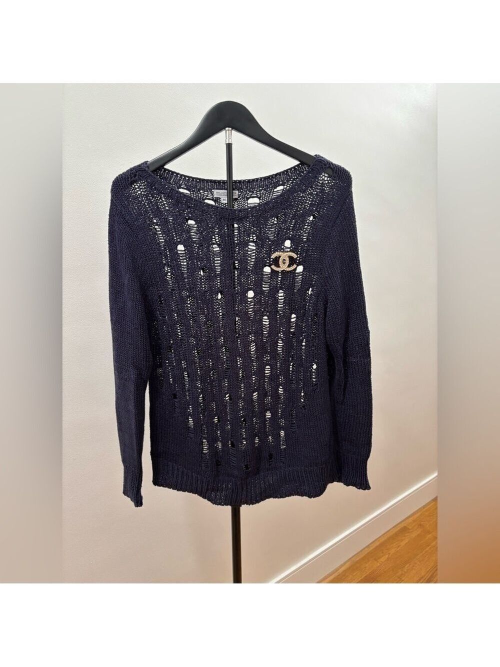 252. Ballofcotton Navy Blue Open Knit Sweater